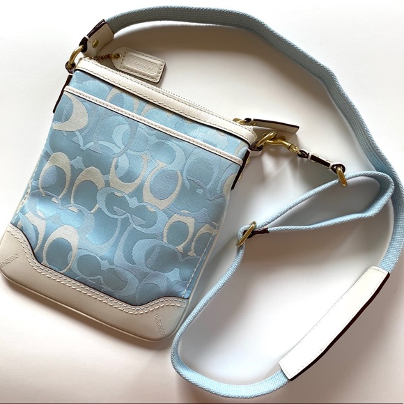 Coach RARE Signature Crossbody Blue & White Purse - Picture 1 of 5